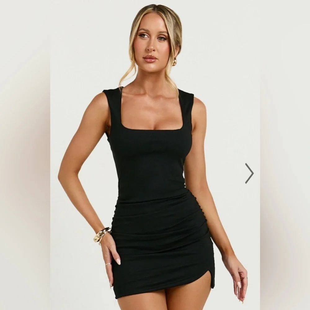 showpo black mini dress Vintage 1930s Black Polka Dot Rayon Jersey Suit Dress main image 0